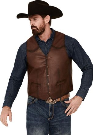 Scully Mens Distressed Yoke Brown Leather Leather Vest, Brown, Medium