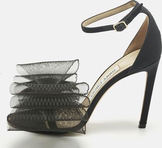 Jimmy Choo London Black Canvas And Net Aveline Ankle Strap Sandals