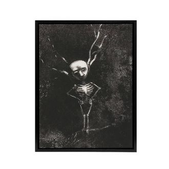 Artery8 Pale Figure in Maze of Branches Redon Vintage Framed Canvas Wall Art in Grey | Size: W24 x H32