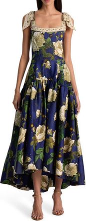 Alice & Olivia Rosalee Tie Strap Corset Stretch Cotton High-Low Dress in Twilight Eden at Nordstrom Rack, Size 14