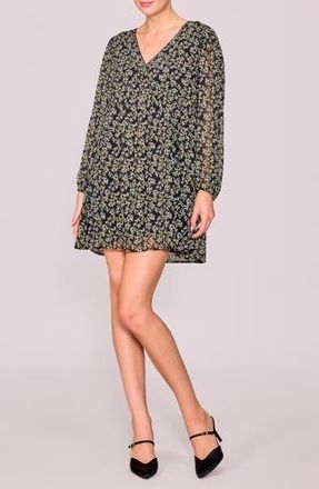 Melloday Floral Print Long Sleeve Minidress in Black Ditsy at Nordstrom Rack, Size X-Small
