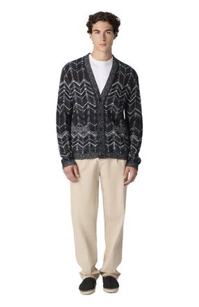 Missoni Cotton Chevron Cardigan With Ribbed Trims in Blue at Nordstrom, Size 48 It