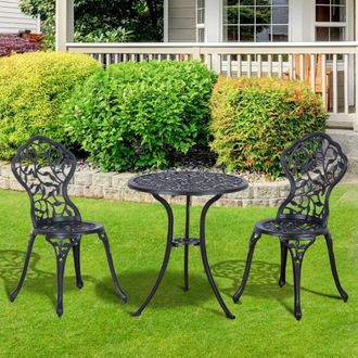 OUTSUNNY Aluminium Bistro Set Garden Coffee Table Chair Outdoor Dining Set in Black