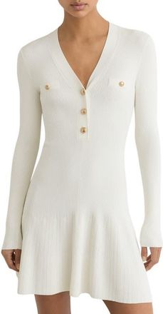 Reiss Lavelle Knit Button-Detail Minidress in Ivory at Nordstrom, Size X-Large