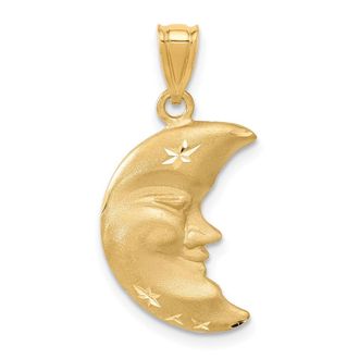 Diamond2Deal 14k Yellow Gold Satin Diamond-cut Moon Charm