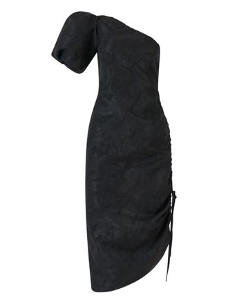 Rosie Assoulin textured-jacquard one-shoulder midi dress - women - Nylon/Acrylic/Wool/Polyester - 12 - Black