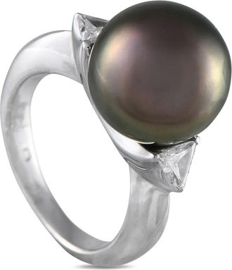 Luxury Bazaar Anello in platino con diamanti e perla di Tahiti - Argento