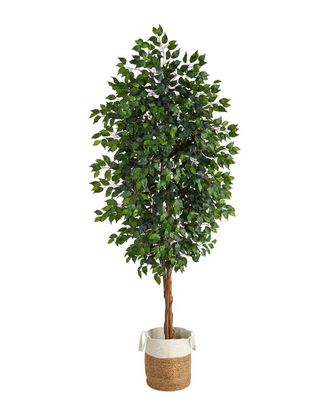 Nearly Natural Handmade 8Ft Ficus Artificial Tree With Jute & Cotton Planter