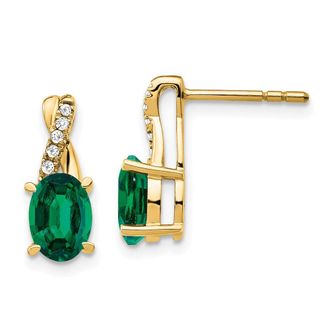 Diamond2Deal 10k Yellow Gold Created Emerald and Diamond Earrings