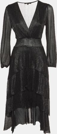 Maje Black Metallic Asymmetric Tiered Midi Dress