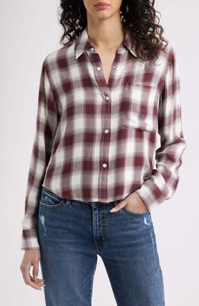 Rails Malin Windowpane Plaid Snap-Up Shirt in Cobalt Burgundy at Nordstrom, Size Xx-Large