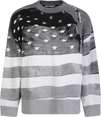 Palm Angels Stars And Stripes Sweatshirt - Heren - Sweatshirts - Grijs - S - Wol - Hoodies & sweatvesten