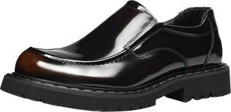 Generic Mens Patent Leather Platform Shoes Slip on Comfort Loafers Low Chunky Heel Office Dress Shoes,Brown,5.5 UK