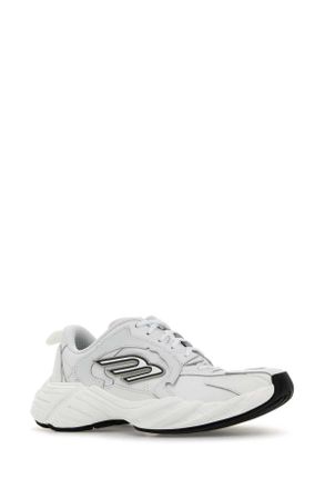 Balenciaga Womens White Leather Monday Sneakers - Black Grey T Bovine Polyester