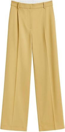 Liviana Conti Beige Wol Gabardine Wijde Pijp Broek - Dames - Wijde Broeken - Beige - M - Wol - Broeken