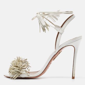 Aquazzura White Leather Wild Thing Ankle Tie Sandals