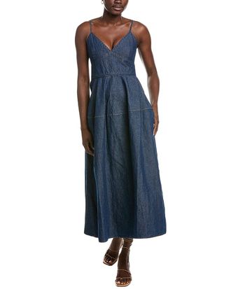 Co Co Basque Linen-Blend Midi Dress