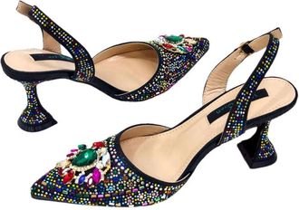 Generic Womens Stiletto High Heel Shoes and Gold Chain Handbag Set Sparkly Rhinestone Big Crystal Decoration