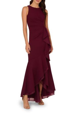 Adrianna Papell Ruffle Crepe Mermaid Gown in Cabernet at Nordstrom, Size 18