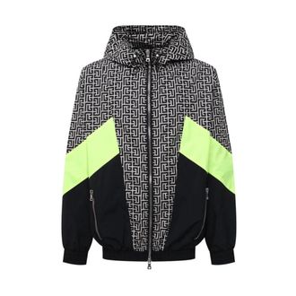 Balmain Geometric Print Nylon Jacket with Neon Stripes