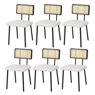 Hhg Hhg - Nunca Usado] Lote De 6 Sillas De Comedor 707, Sill&oacute;n Silla, Madera Poly Rattan Metal Boucl&eacute;, Tela/textil Blanco