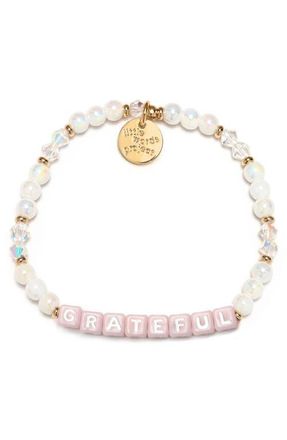 Little Words Project Grateful Beaded Stretch Bracelet in White at Nordstrom, Size Small