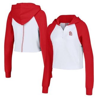 Lusso Womens Lusso White St. Louis Cardinals Jane Raglan Quarter-Zip Tri-Blend Cropped Pullover Hoodie at Nordstrom, Size Xx-Large