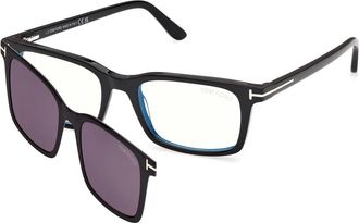 Tom Ford Blue Light Block with Smoke Clip-On Rectangular Mens Eyeglasses FT6175-B 001 53