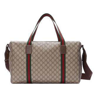 Gucci Medium Duffle Bag With Web Beige Brown 758664-FACK7-9768