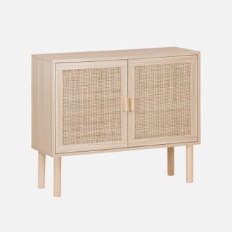 Sweeek Aparador Efecto Ca&ntilde;a Y Madera Con 2 Puertas, 80cm