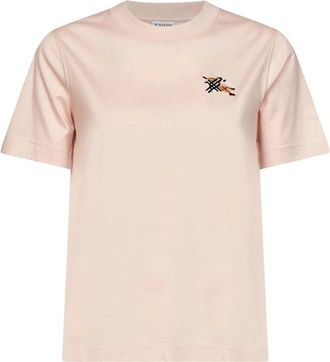 Burberry Tops, Dames, Roze, XL, Katoen, Ribbed Crewneck T-Shirt