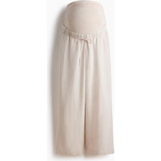 H&M Mama Linen-blend Drawstring Trousers in Light Beige at Nordstrom, Size Xx-Large