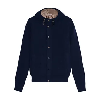 Ferrante Cardigans, male, Blue, Size: 2XL Navy Quilted Hooded Cardigan