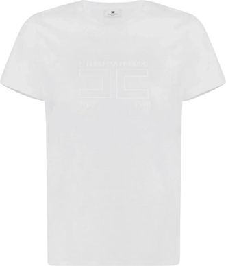 Elisabetta Franchi Jersey T-Shirt Met Geborduurd Logo - Dames - T-shirts - Wit - XS - Katoen - Tops