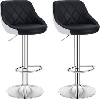 Woltu 2x Taburetes De Bar Con Respaldo Cuero Sint&eacute;tico Taburetes Alto Cocina Regulable En Altura Taburetes Giratorio Sillas Bar Taburete De Trabajo Negro+bl