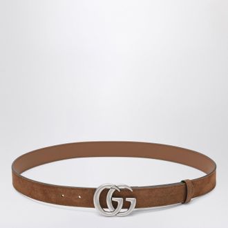 Gucci Hazelnut suede belt with GG Marmont buckle