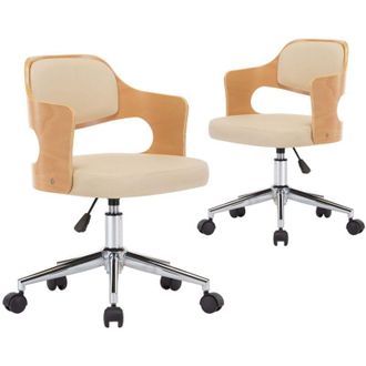 vidaXL Sillas De Comedor Giratorias 2 Uds Madera Curvada Cuero Crema Vidaxl