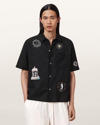 AllSaints Main: 55% Linen, 45% Cotton Karlton Printed Boxy Shirt, Size: XXL