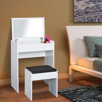 HOMCOM Dressing Table With Cushioned Stool-White - Home Living | TJ Hughes White