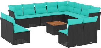 vidaXL Set De Sof&aacute;s De Jard&iacute;n Y Cojines 13 Pzas Rat&aacute;n Sint&eacute;tico Negro Vidaxl