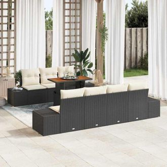 vidaXL Vidaxl - Conjunto De Comedor De Jard&iacute;n Con Coj&iacute;n 8 Pcs Negro, Crema