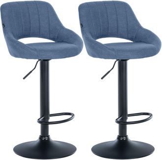 Clp Juego De 2 Taburetes De Bar Milet Con Tapizado De Tela Azul Metal Negro Mate