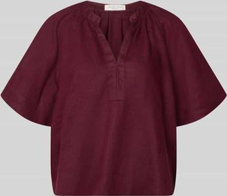 Christian Berg Boxy Fit Leinenbluse mit V-Ausschnitt in Schoko, Gr&ouml;&szlig;e 34