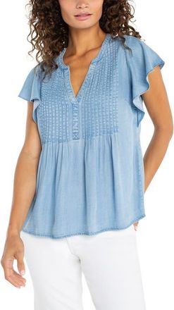 Liverpool L.A. Flutter Sleeve Popover Chambray Top in Malibu Light at Nordstrom, Size X-Small P