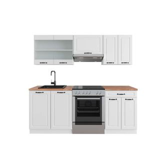 Vicco Mueble De Cocina R-line, Casa De Campo Blanca/blanca, 200 Cm, Et Roble, Vicco