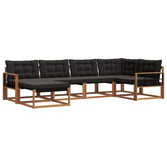 vidaXL Conjunto De Sof&aacute;s De Exterior Con Coj&iacute;n 6 Pcs Natural Y Negro Vidaxl