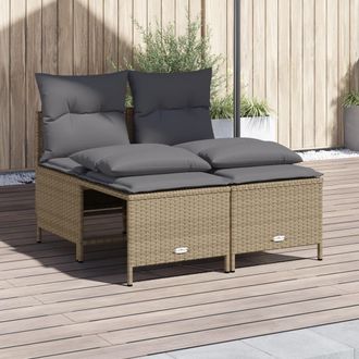 vidaXL Juego De Sof&aacute;s Jard&iacute;n Con Cojines 4 Pzas Rat&aacute;n Sint&eacute;tico Beige Vidaxl