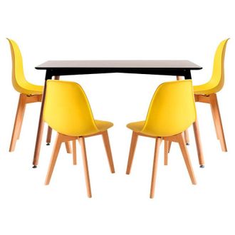 Regalos Miguel Regalos Miguel - Conjuntos De Mesa Y Sillas - Conjunto Mesa Tower Rectangular 120 X 80 Cm Negra Y Pack 4 Sillas Kelen - Amarillo