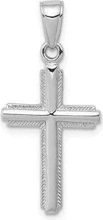 Diamond2Deal 14K White Gold Polished Cross With Striped Border Pendant