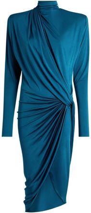 Balmain Blue Mock Collar Knee Length Dress